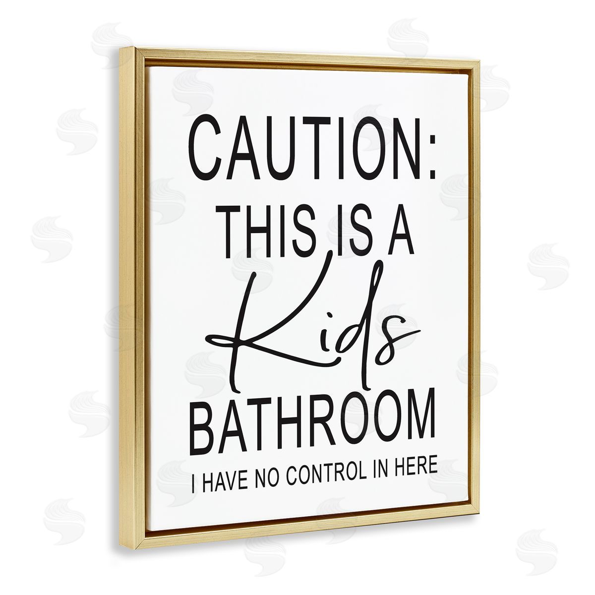 Lettered and Lined Kids Bathroom No Control Casual Bathroom Sign Gold Floating Frame Canvas Wall Art Print