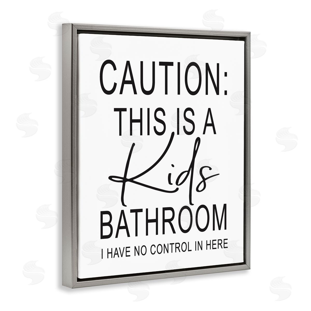 Lettered and Lined Kids Bathroom No Control Casual Bathroom Sign Gray Floating Frame Canvas Wall Art Print