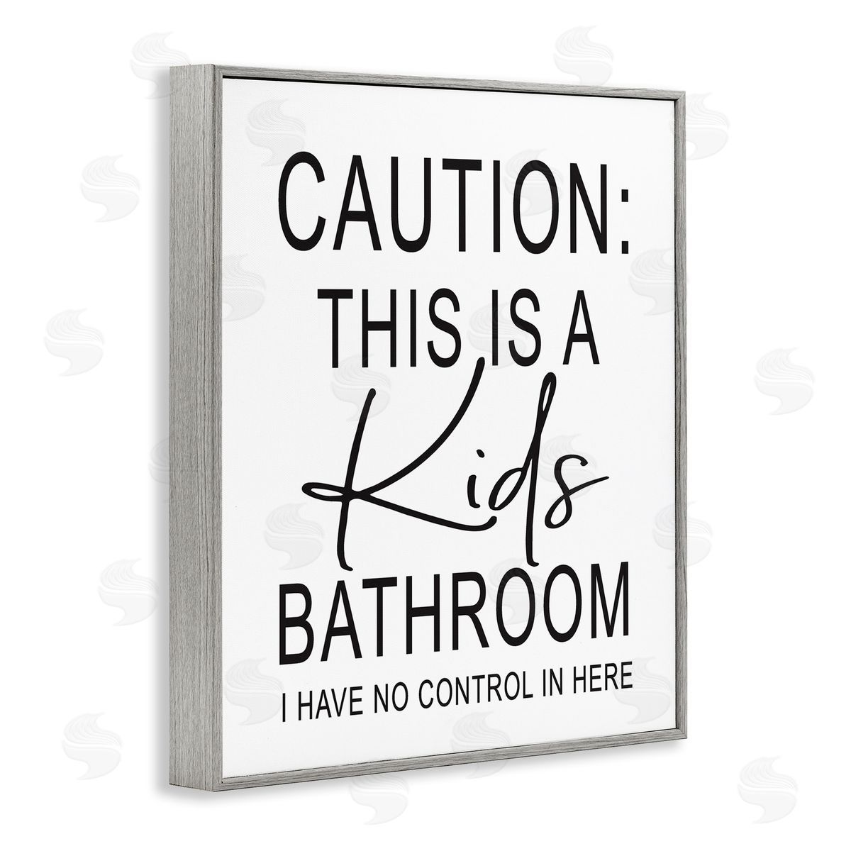 Lettered and Lined Kids Bathroom No Control Casual Bathroom Sign Gray Framed Giclee Wall Art Print