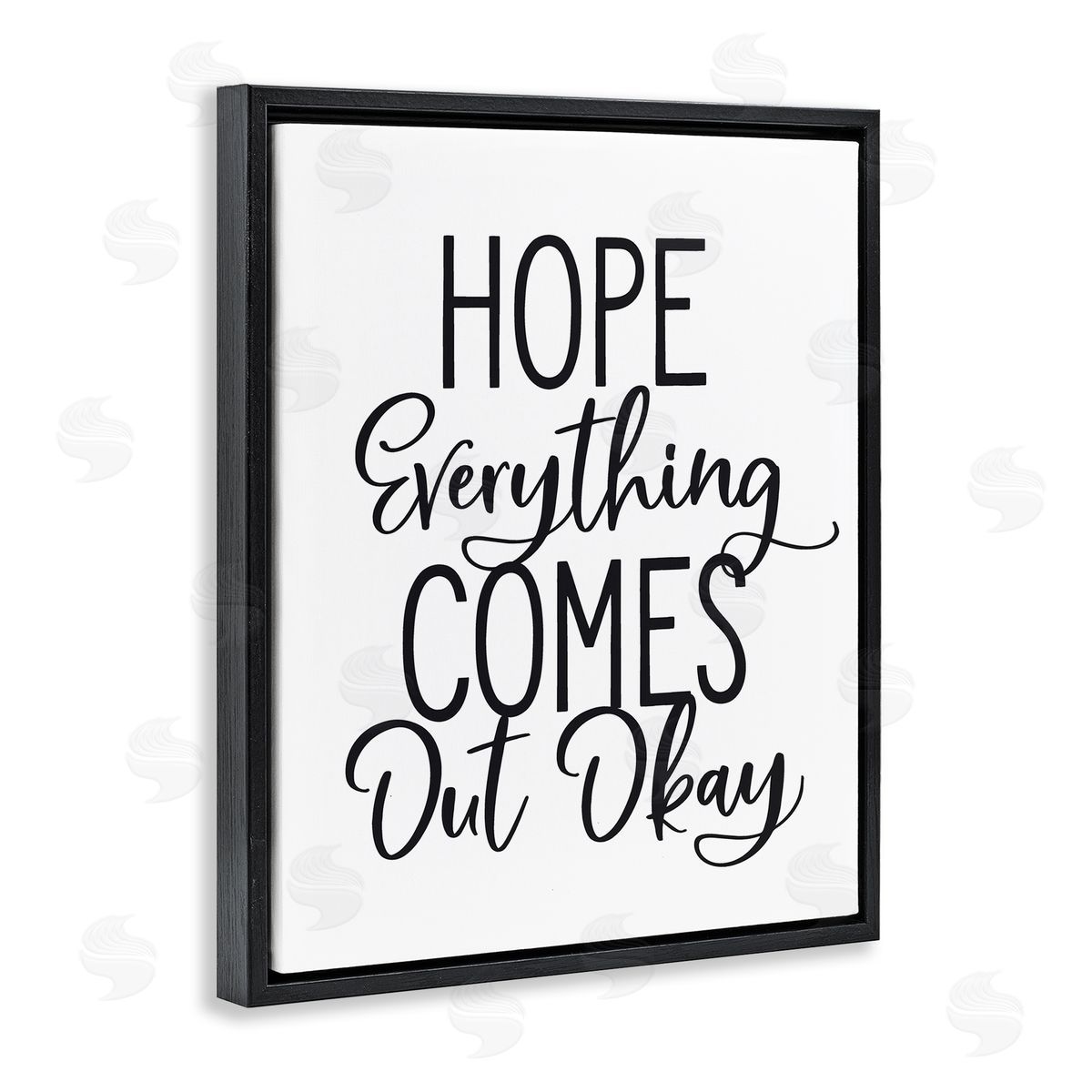 Lettered and Lined Casual Bathroom Calligraphy Sign Humor Phrase Black Floating Frame Canvas Wall Art Print