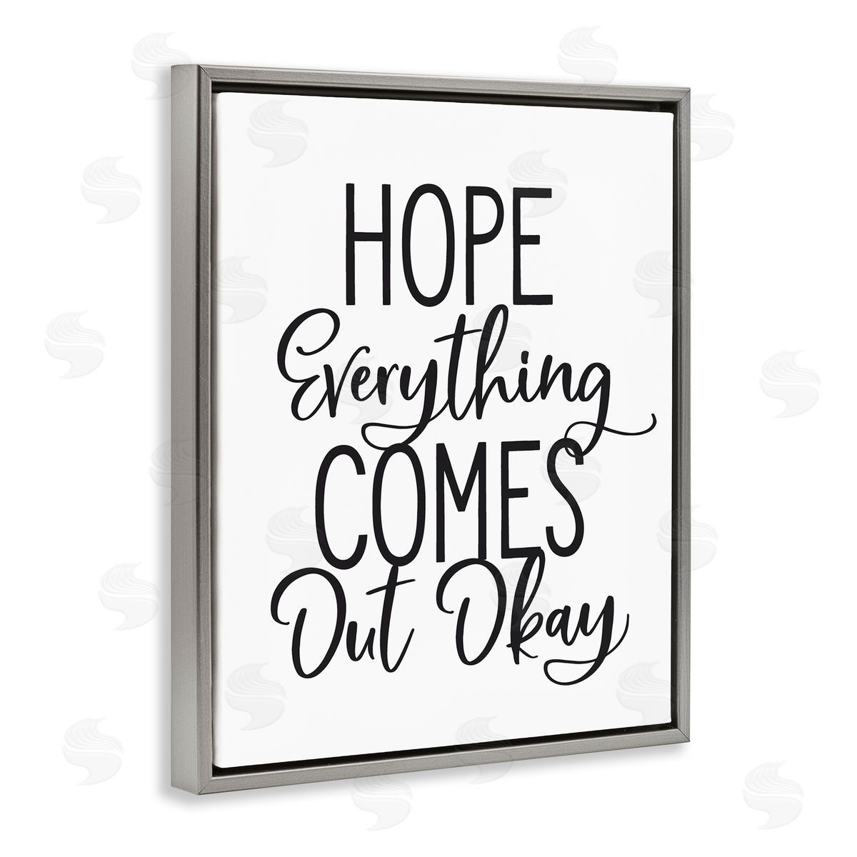 Lettered and Lined Casual Bathroom Calligraphy Sign Humor Phrase Gray Floating Frame Canvas Wall Art Print