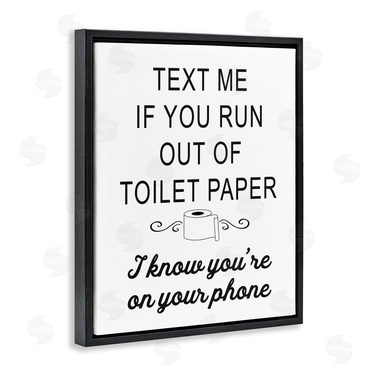Lettered and Lined No Toilet Paper Humorous Bathroom Fancy Lettering  Black Floating Frame Canvas Wall Art Print