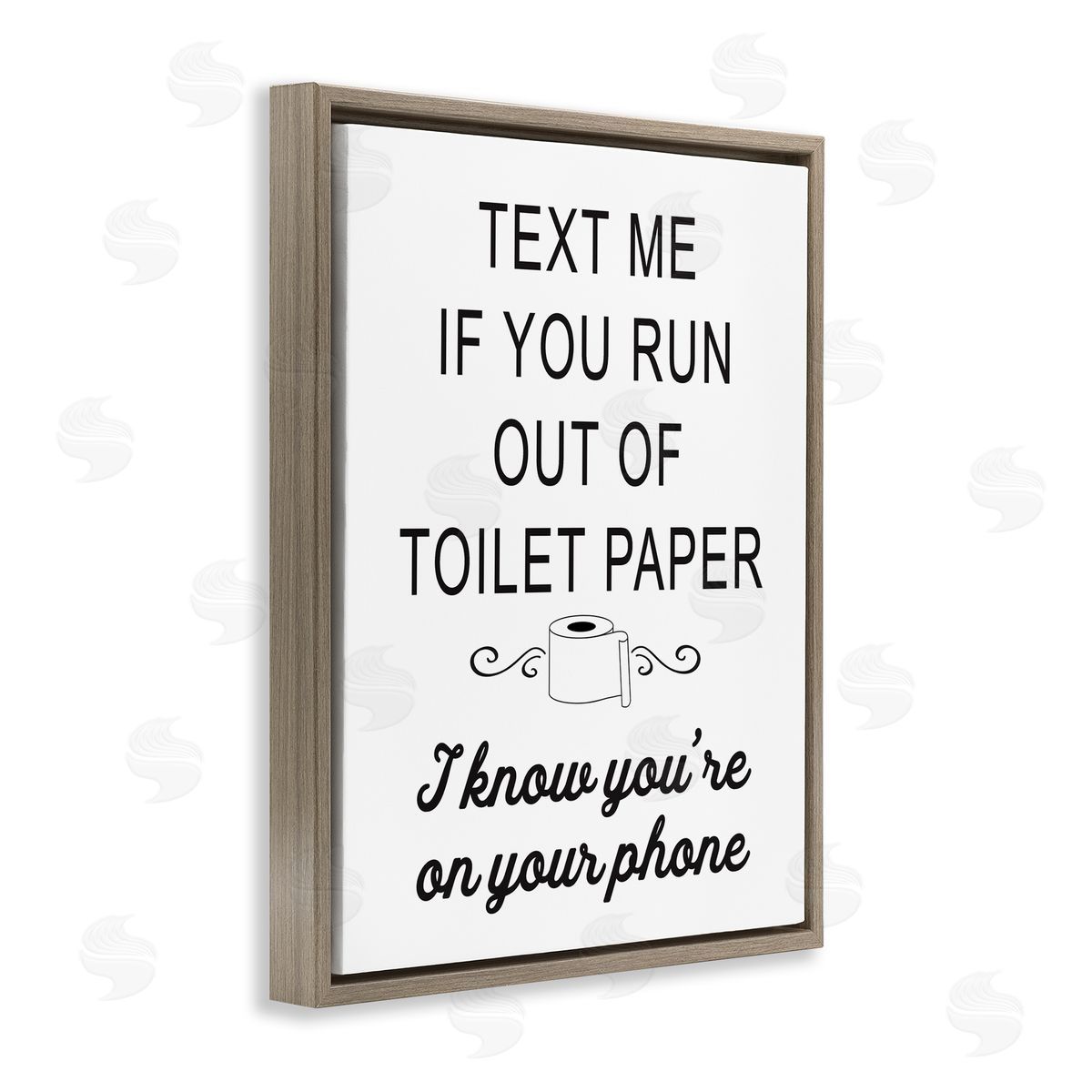 Lettered and Lined No Toilet Paper Humorous Bathroom Fancy Lettering  Brown Floating Frame Canvas Wall Art Print