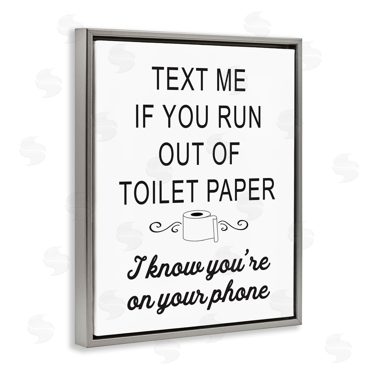 Lettered and Lined No Toilet Paper Humorous Bathroom Fancy Lettering  Gray Floating Frame Canvas Wall Art Print