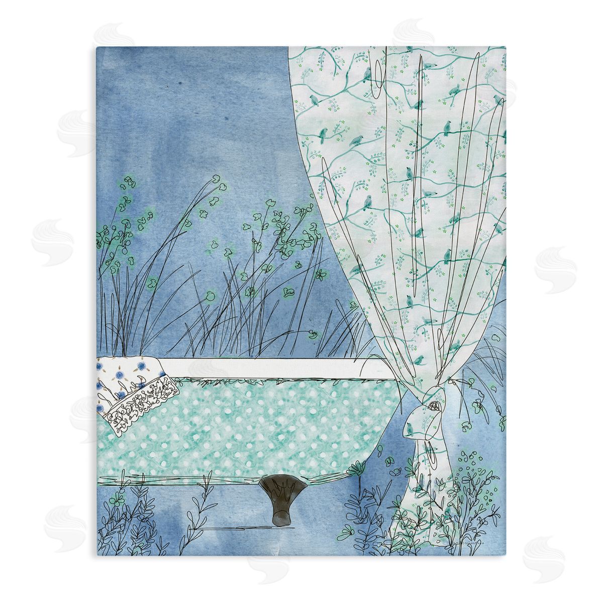 Kamdon Kreations Delicate Bathroom Claw Tub Curtain Floral Blossom  Stretched Canvas Wall Art Print