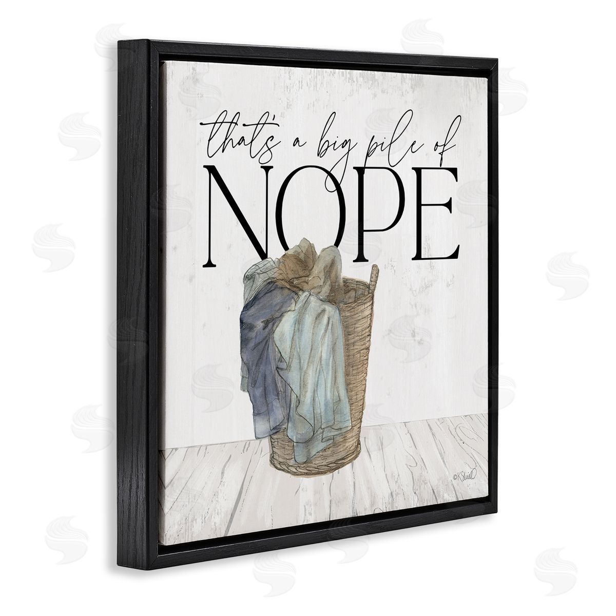 Kate Sherrill Big Pile of Nope Text Laundry Phrase Drawing Black Floating Frame Canvas Wall Art Print