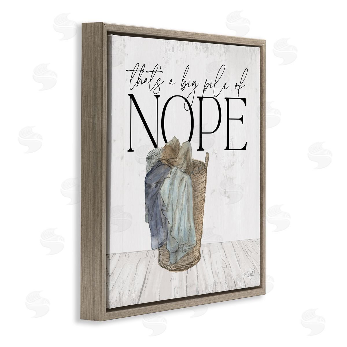 Kate Sherrill Big Pile of Nope Text Laundry Phrase Drawing Brown Floating Frame Canvas Wall Art Print