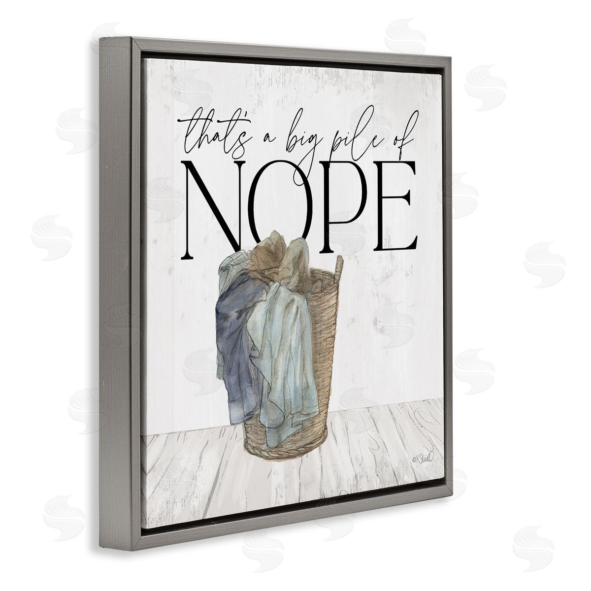 Kate Sherrill Big Pile of Nope Text Laundry Phrase Drawing Gray Floating Frame Canvas Wall Art Print