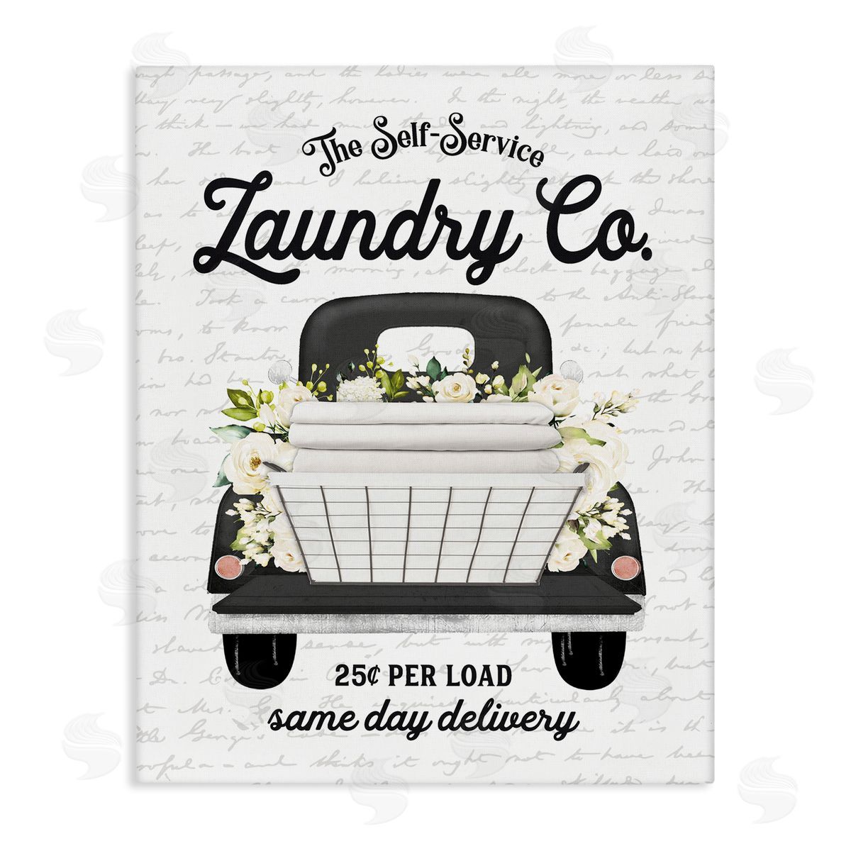 Lettered and Lined Laundry Co. White Flower Bouquet Truck Service  Stretched Canvas Wall Art Print