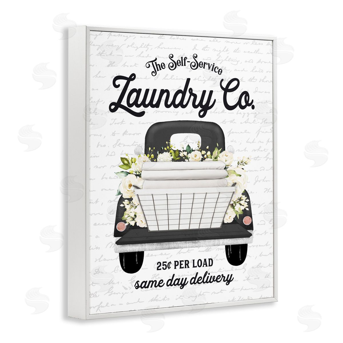 Lettered and Lined Laundry Co. White Flower Bouquet Truck Service  White Framed Giclee Wall Art Print