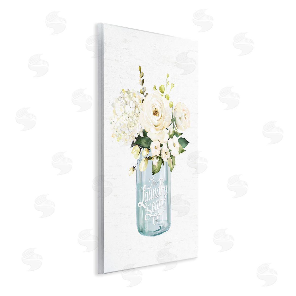 Lettered and Lined White Floral Bouquet Vintage Laundry Text Jar Wall Plaque Art Print
