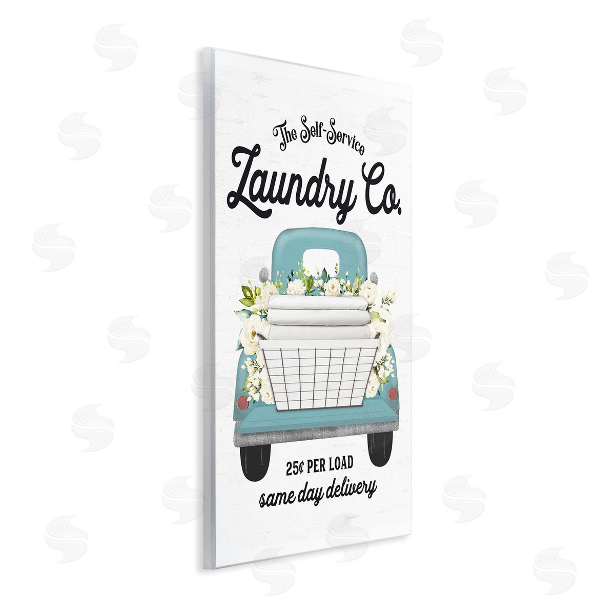 Lettered and Lined Self Service Laundry Co. Antique Truck Flower Arrangement  Wall Plaque Art Print