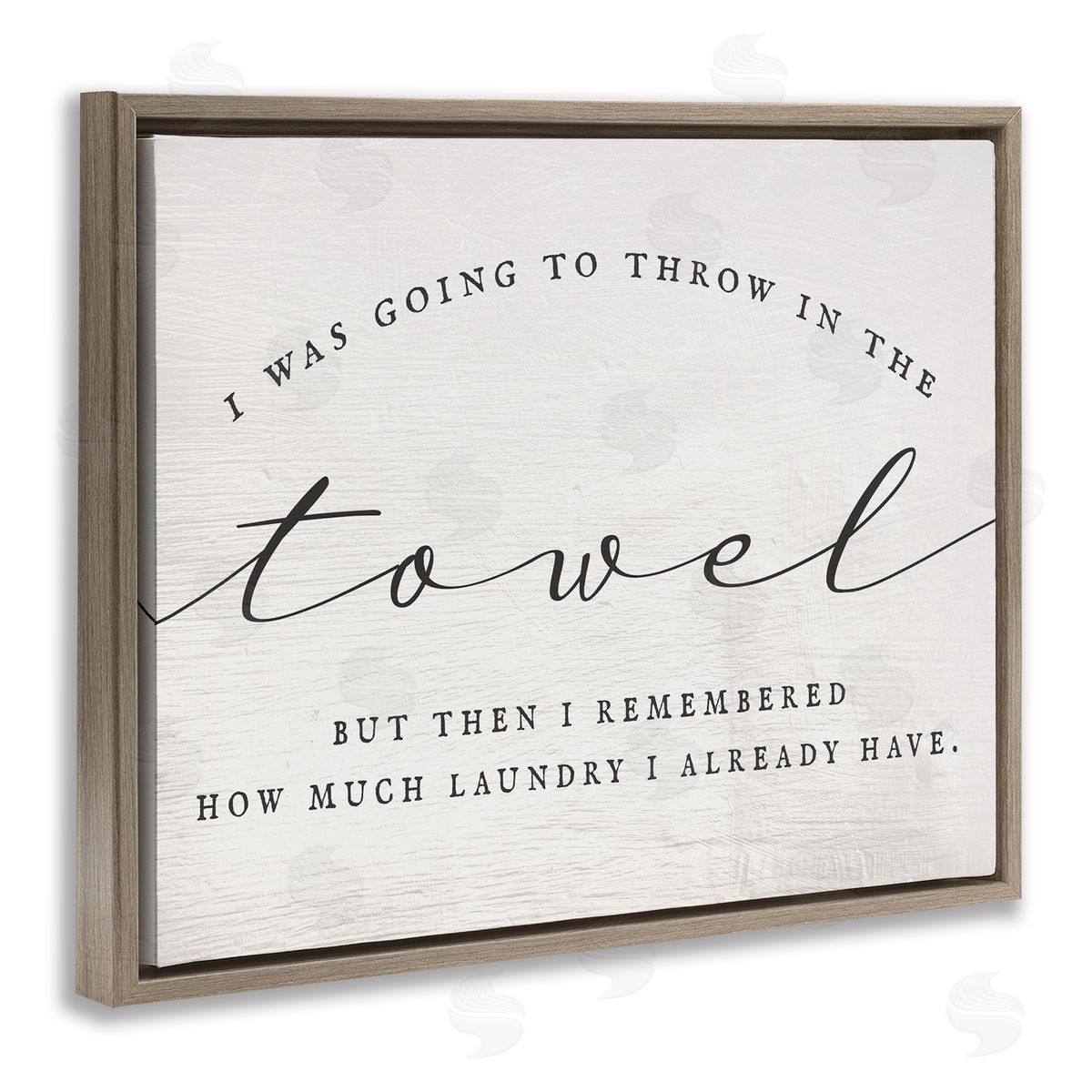 Stupell Studio Humorous Laundry Script Text Sign Grainy Pattern Brown Floating Frame Canvas Wall Art Print