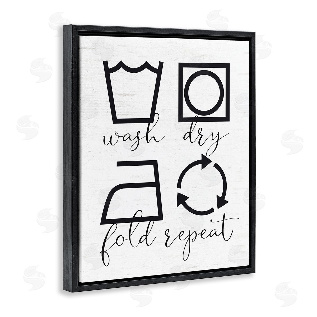 Lettered and Lined Helpful Laundry Symbol Calligraphy Guide Chart Black Floating Frame Canvas Wall Art Print