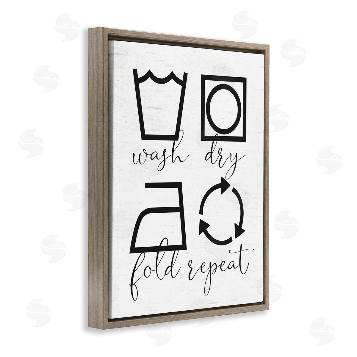 Lettered and Lined Helpful Laundry Symbol Calligraphy Guide Chart Brown Floating Frame Canvas Wall Art Print