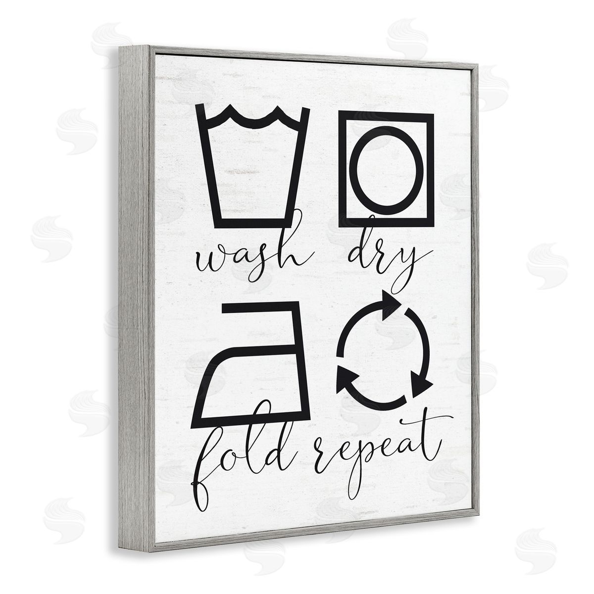 Lettered and Lined Helpful Laundry Symbol Calligraphy Guide Chart Gray Framed Giclee Wall Art Print
