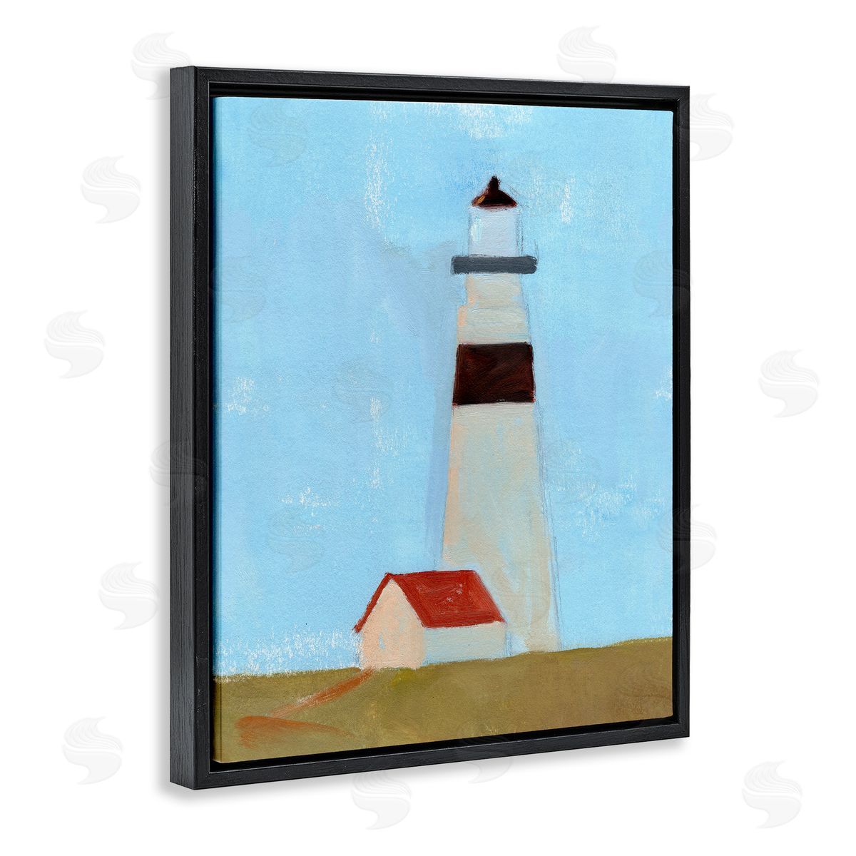 Jacob Green Lighthouse Daytime Blue Sky Rural Grass Scene Black Floating Frame Canvas Wall Art Print