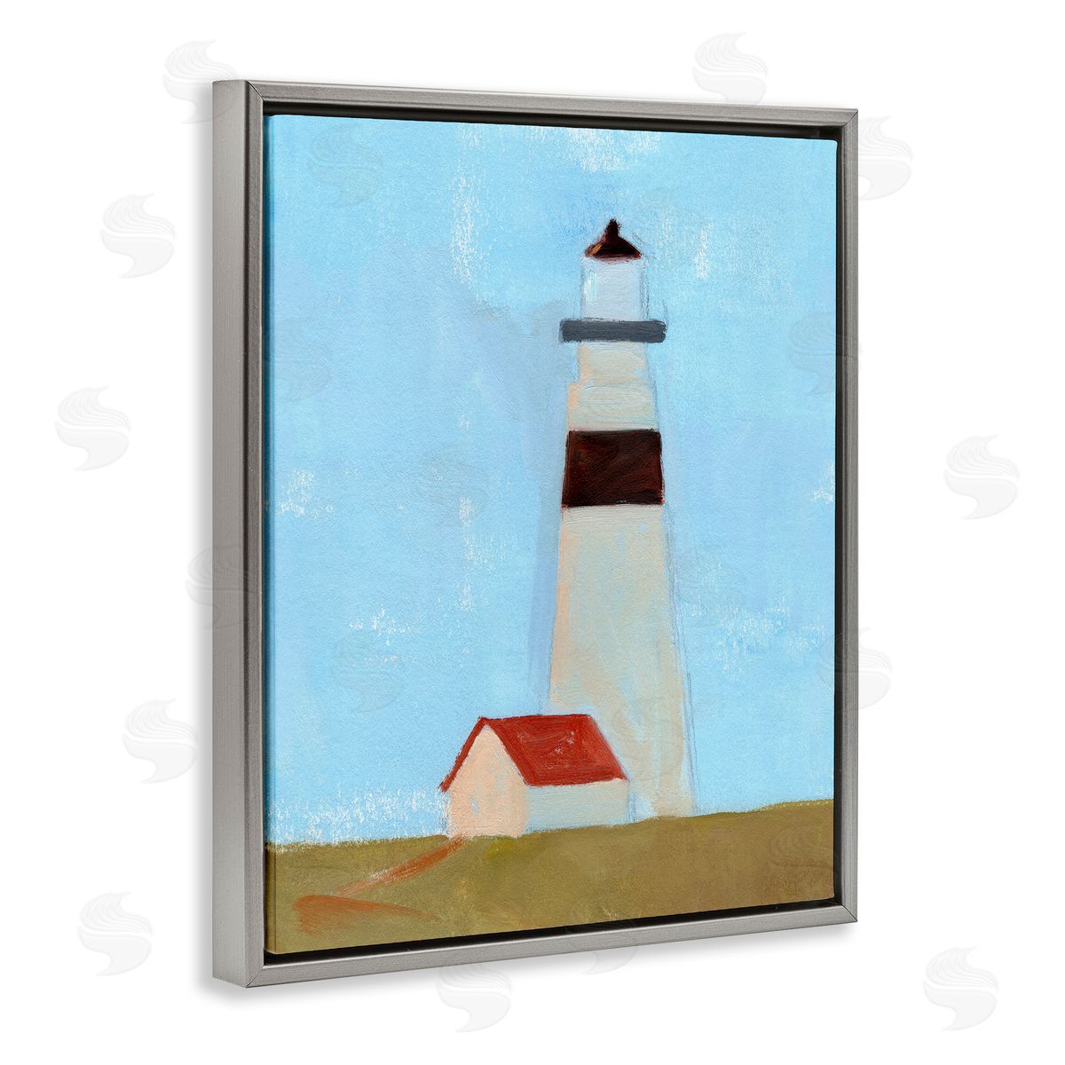 Jacob Green Lighthouse Daytime Blue Sky Rural Grass Scene Gray Floating Frame Canvas Wall Art Print