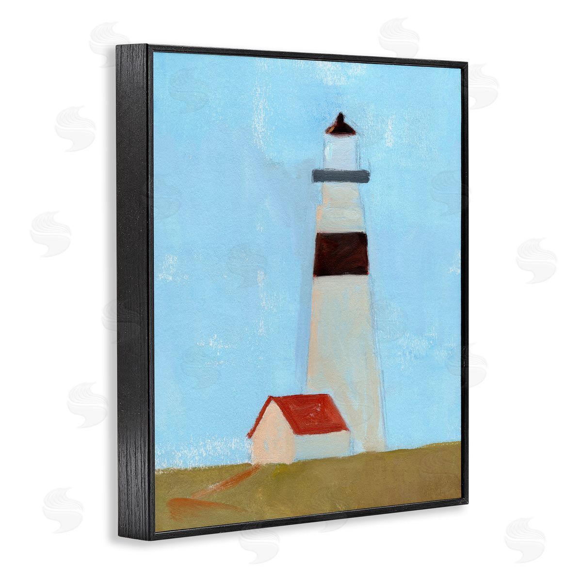 Jacob Green Lighthouse Daytime Blue Sky Rural Grass Scene Black Framed Giclee Wall Art Print