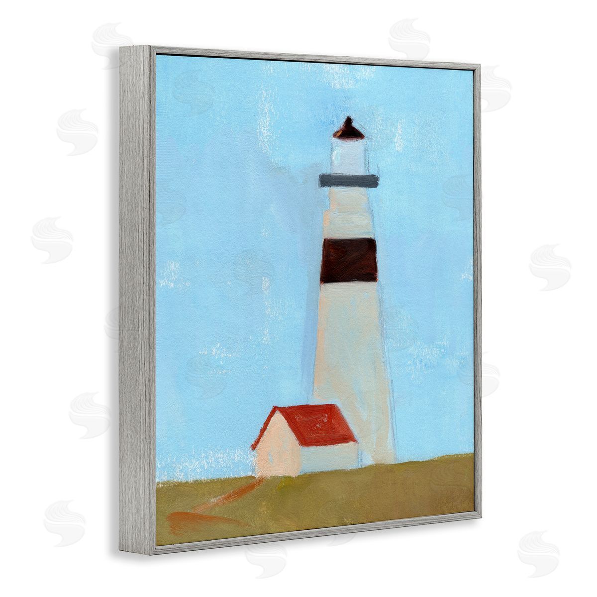 Jacob Green Lighthouse Daytime Blue Sky Rural Grass Scene Gray Framed Giclee Wall Art Print