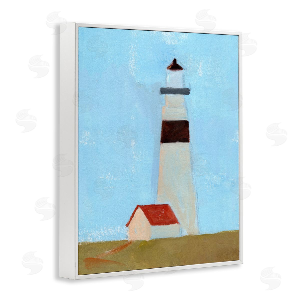 Jacob Green Lighthouse Daytime Blue Sky Rural Grass Scene White Framed Giclee Wall Art Print