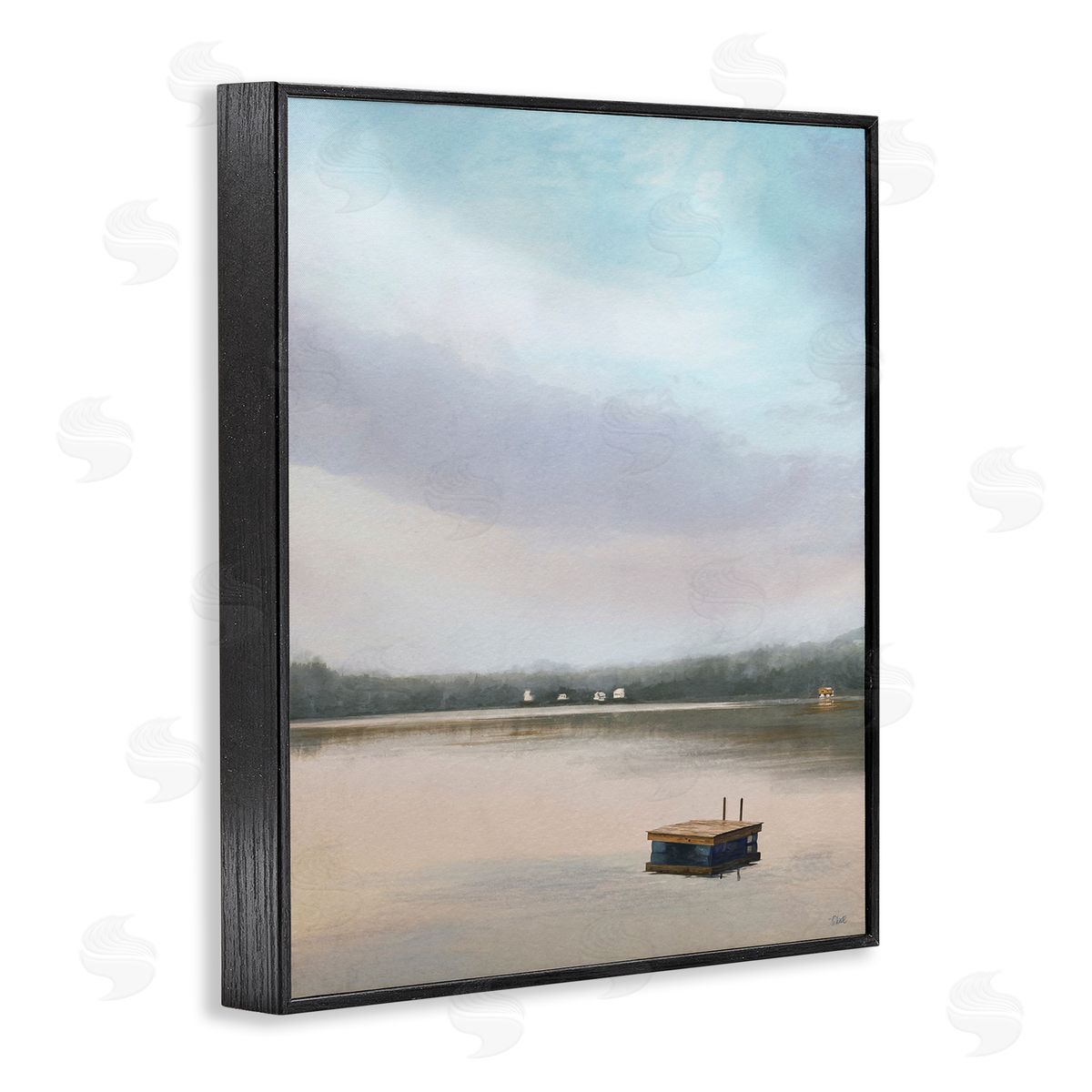 Amy Hall Lone Floating Dock Serene Lake View Pastel Sky  Black Framed Giclee Wall Art Print