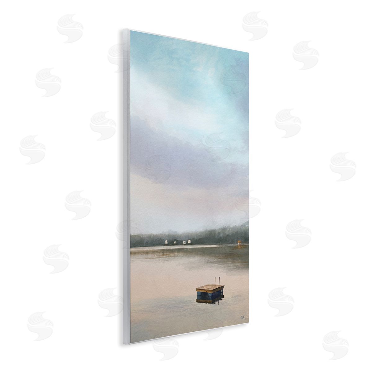 Amy Hall Lone Floating Dock Serene Lake View Pastel Sky  Wall Plaque Art Print