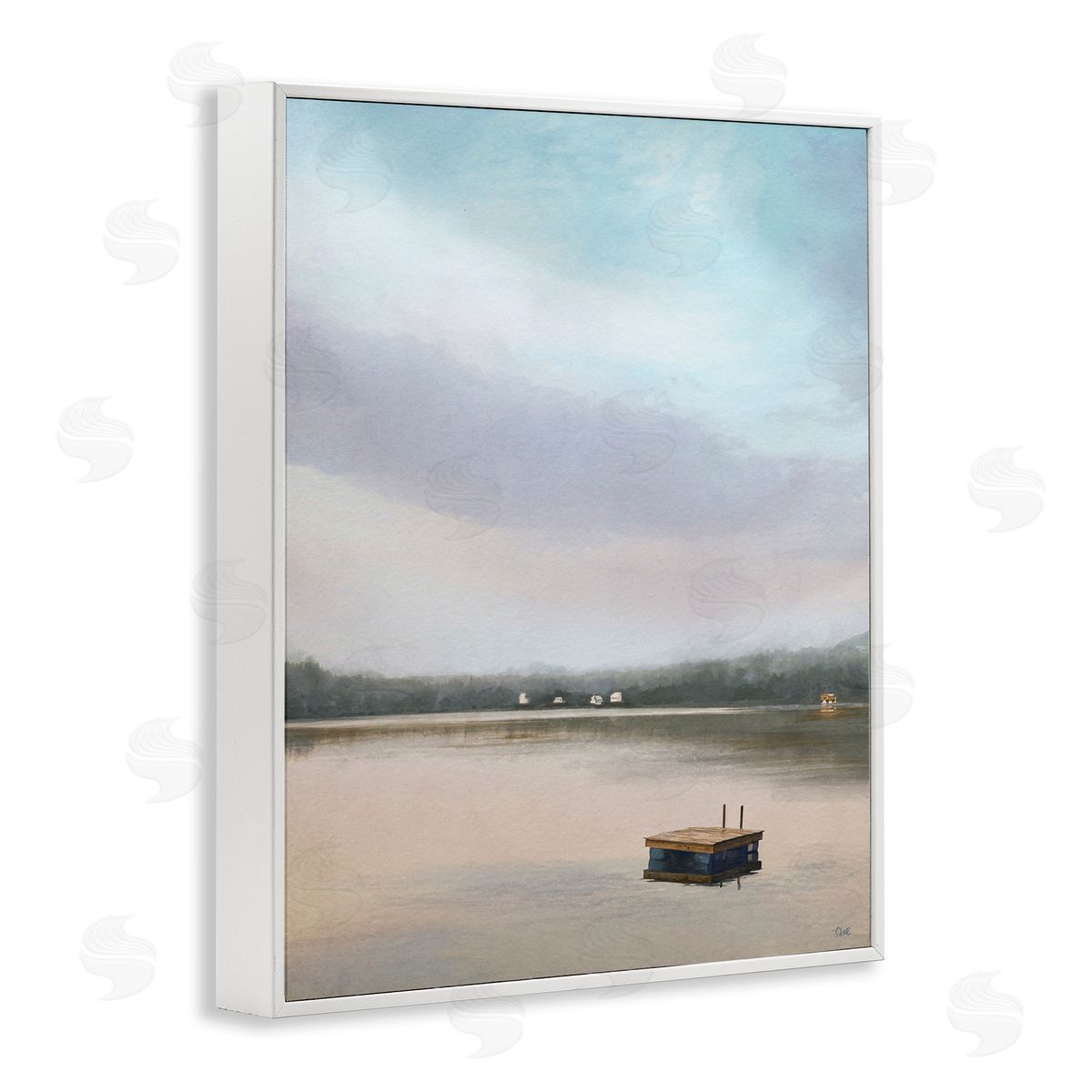 Amy Hall Lone Floating Dock Serene Lake View Pastel Sky  White Framed Giclee Wall Art Print