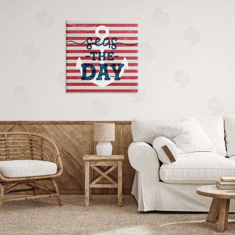Stupell Studio Seas The Day Americana Anchor & Flag Phrase  Canvas Wall Art in Room