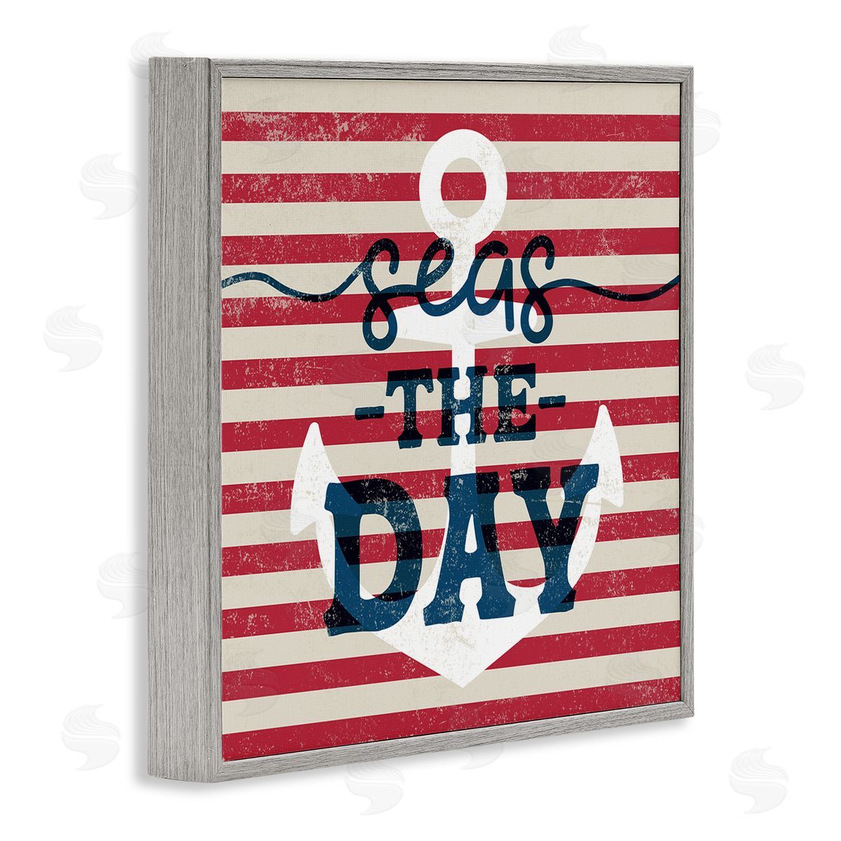 Stupell Studio Seas The Day Americana Anchor & Flag Phrase  Gray Framed Glicee Wall Art Print