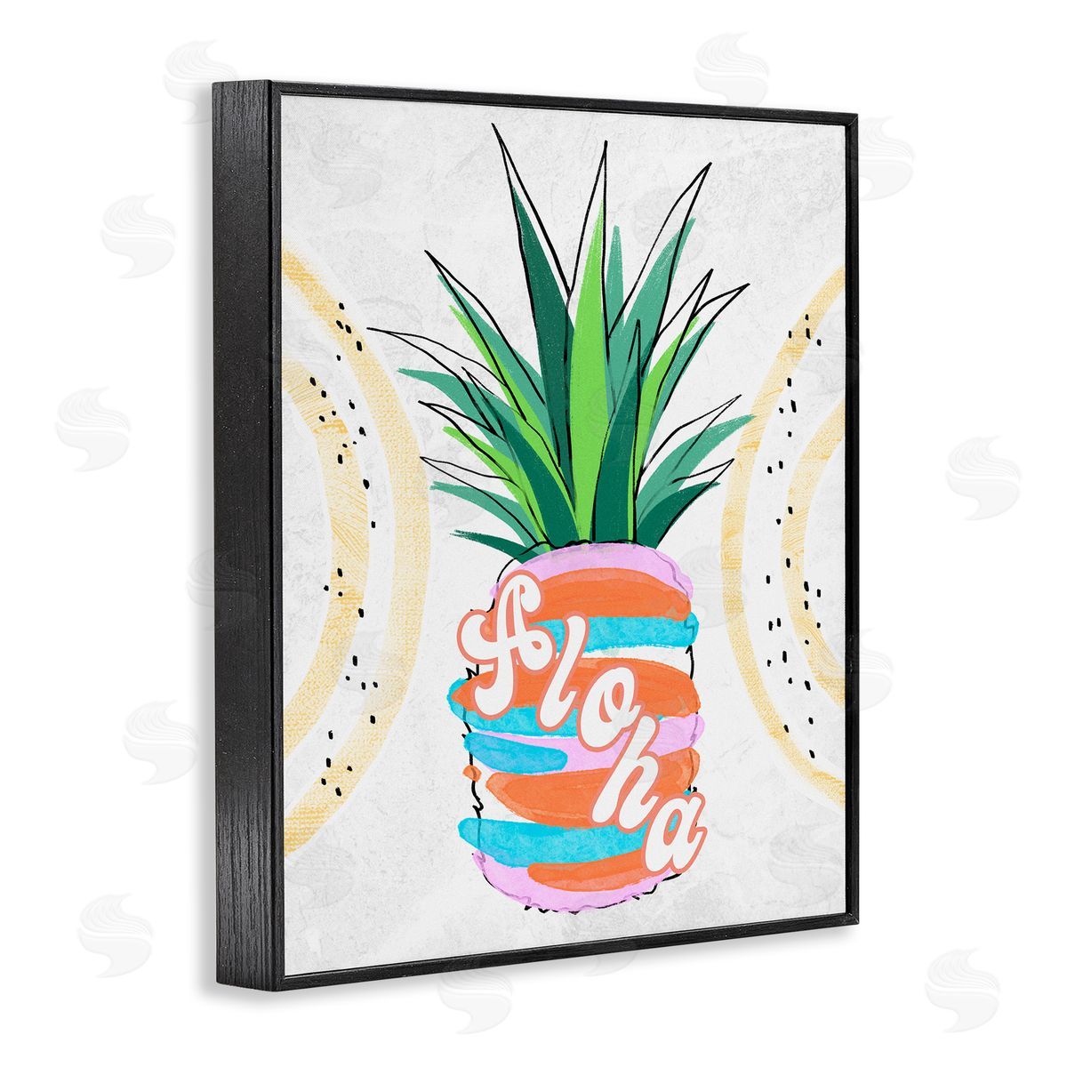Ziwei Li Tropical Aloha Pineapple Bold Leaves Groovy Text  Black Framed Giclee Wall Art Print