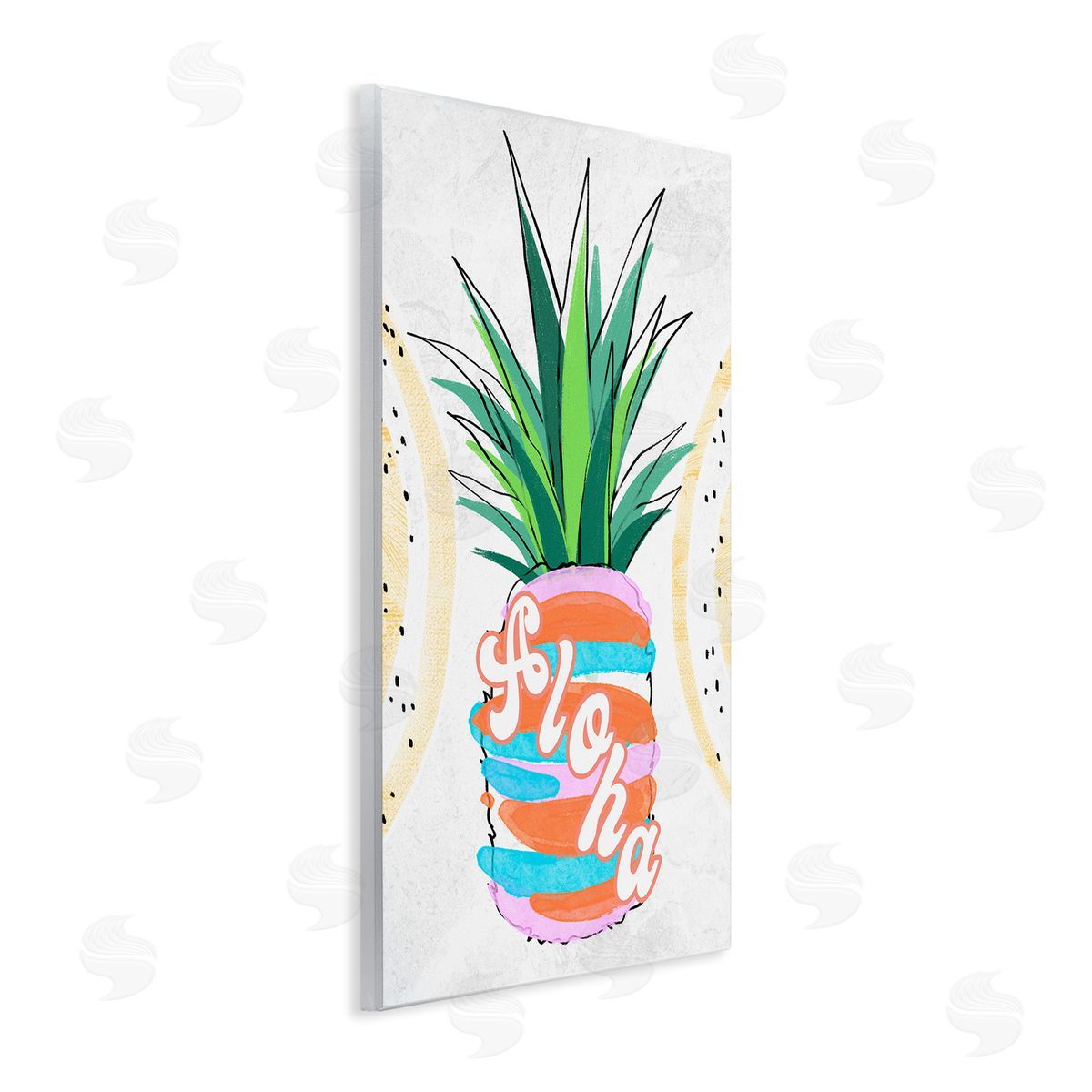 Ziwei Li Tropical Aloha Pineapple Bold Leaves Groovy Text  Wall Plaque Art Print