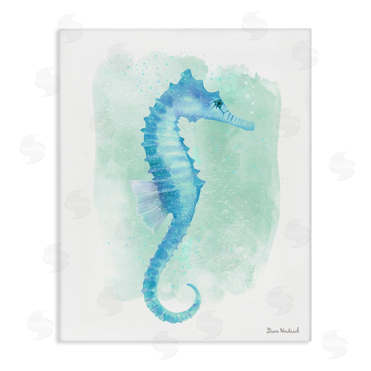 Diane Neukirch Blue Seahorse Aquatic Life Subtle Ocean Painting Stretched Canvas Wall Art Print