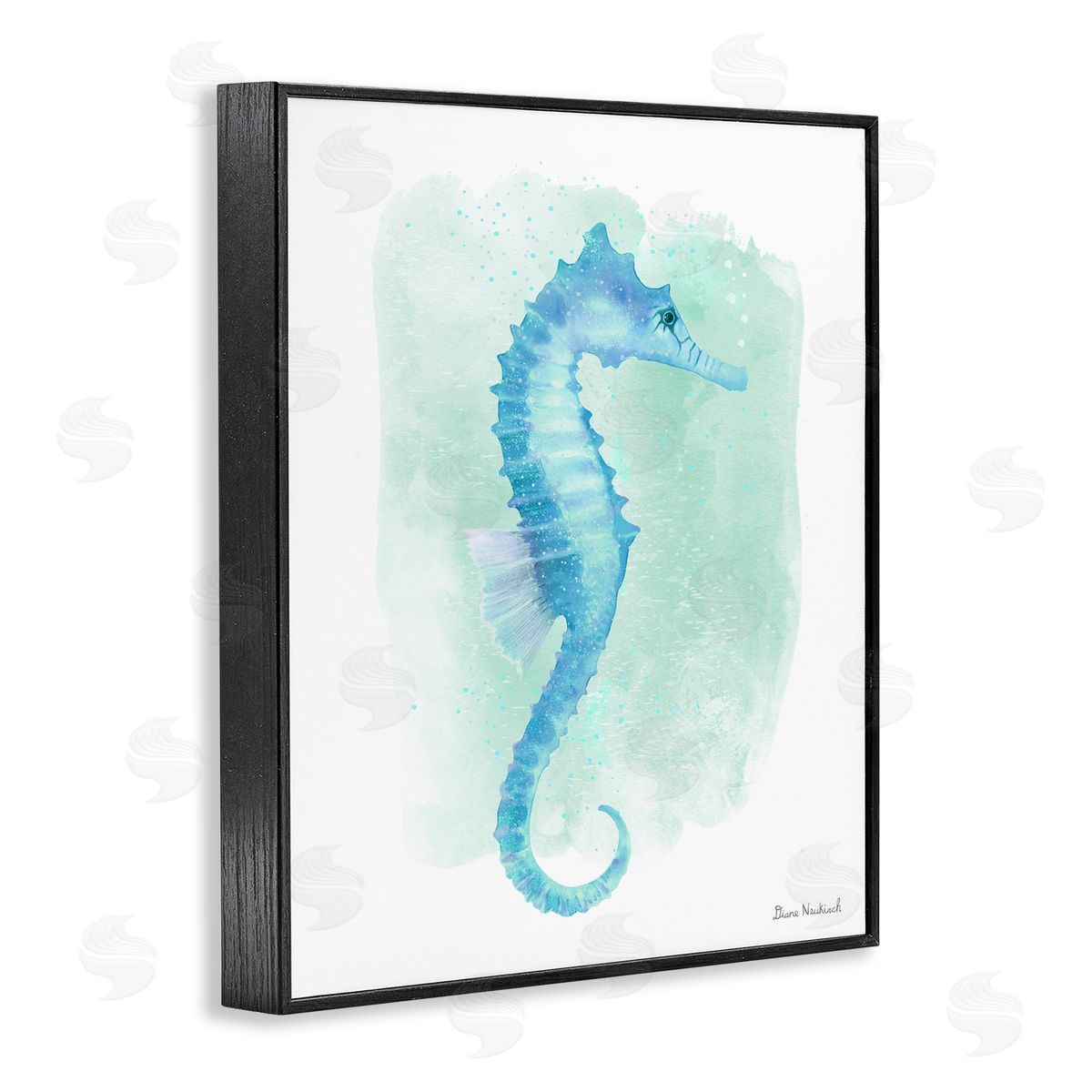 Diane Neukirch Blue Seahorse Aquatic Life Subtle Ocean Painting Black Framed Giclee Wall Art Print