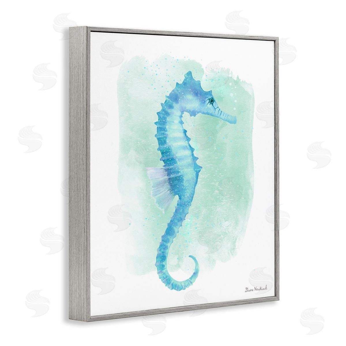 Diane Neukirch Blue Seahorse Aquatic Life Subtle Ocean Painting Gray Framed Giclee Wall Art Print