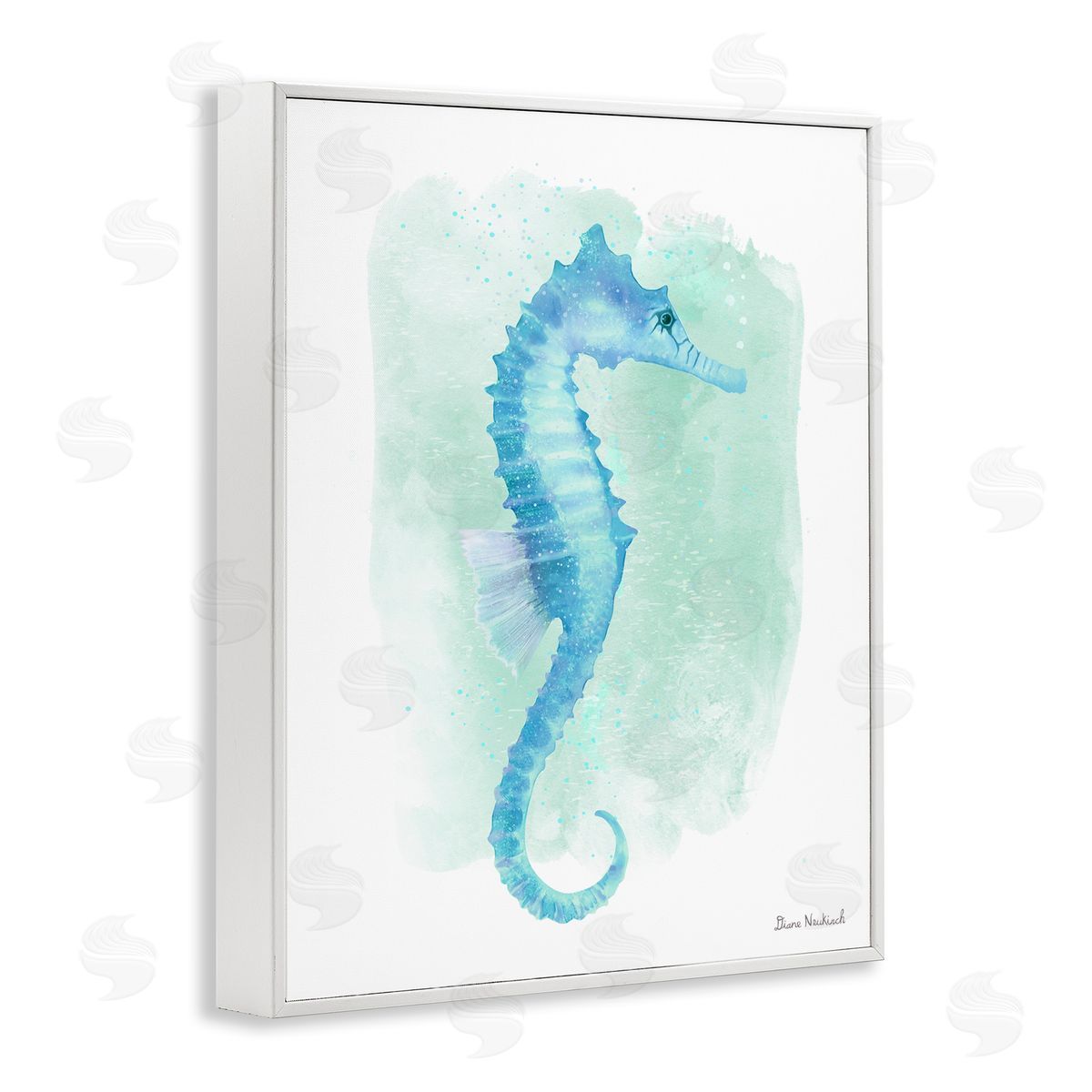 Diane Neukirch Blue Seahorse Aquatic Life Subtle Ocean Painting White Framed Giclee Wall Art Print
