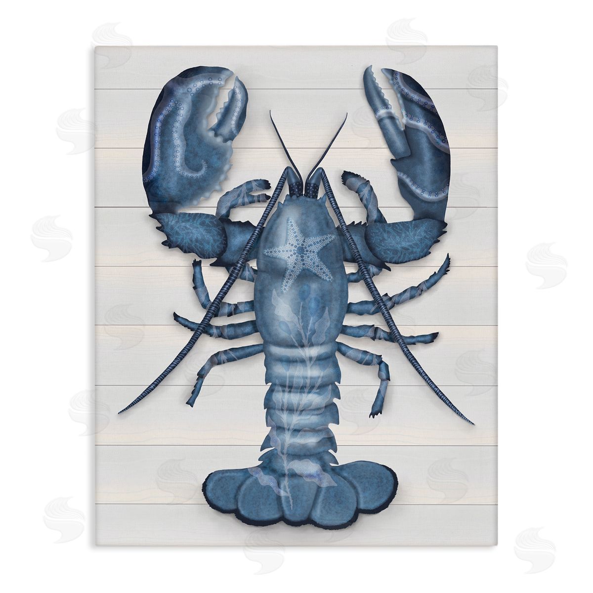 Darlene Seale Detailed Blue Lobster Starfish Botanical Panels Stretched Canvas Wall Art Print