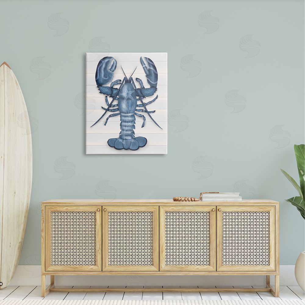 Darlene Seale Detailed Blue Lobster Starfish Botanical Panels Canvas Wall Art Print in Room