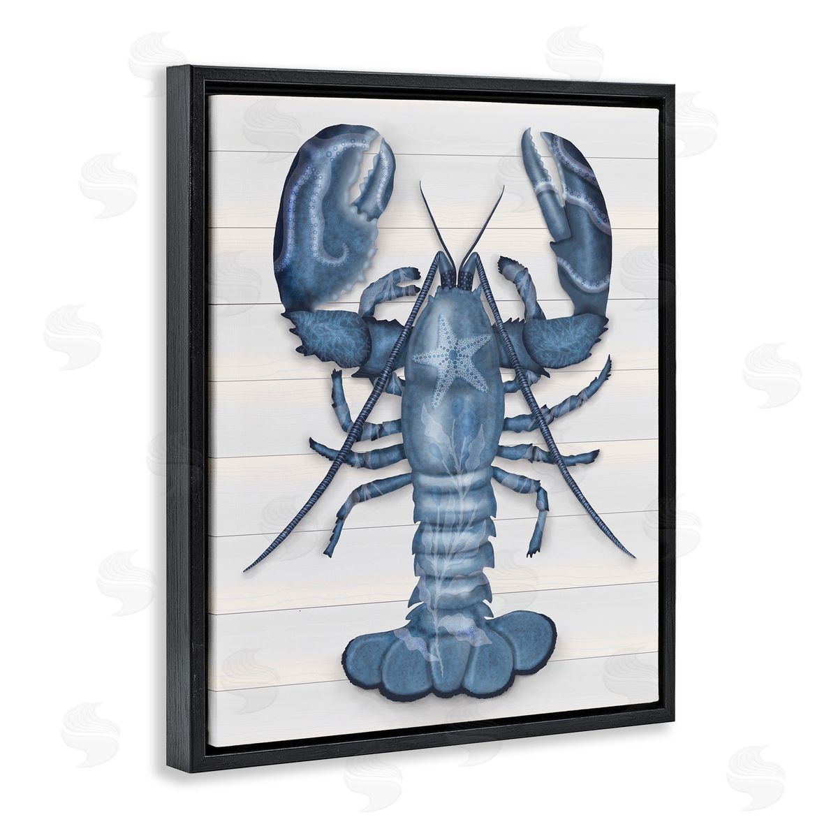 Darlene Seale Detailed Blue Lobster Starfish Botanical Panels Black Floating Frame Canvas Wall Art Print