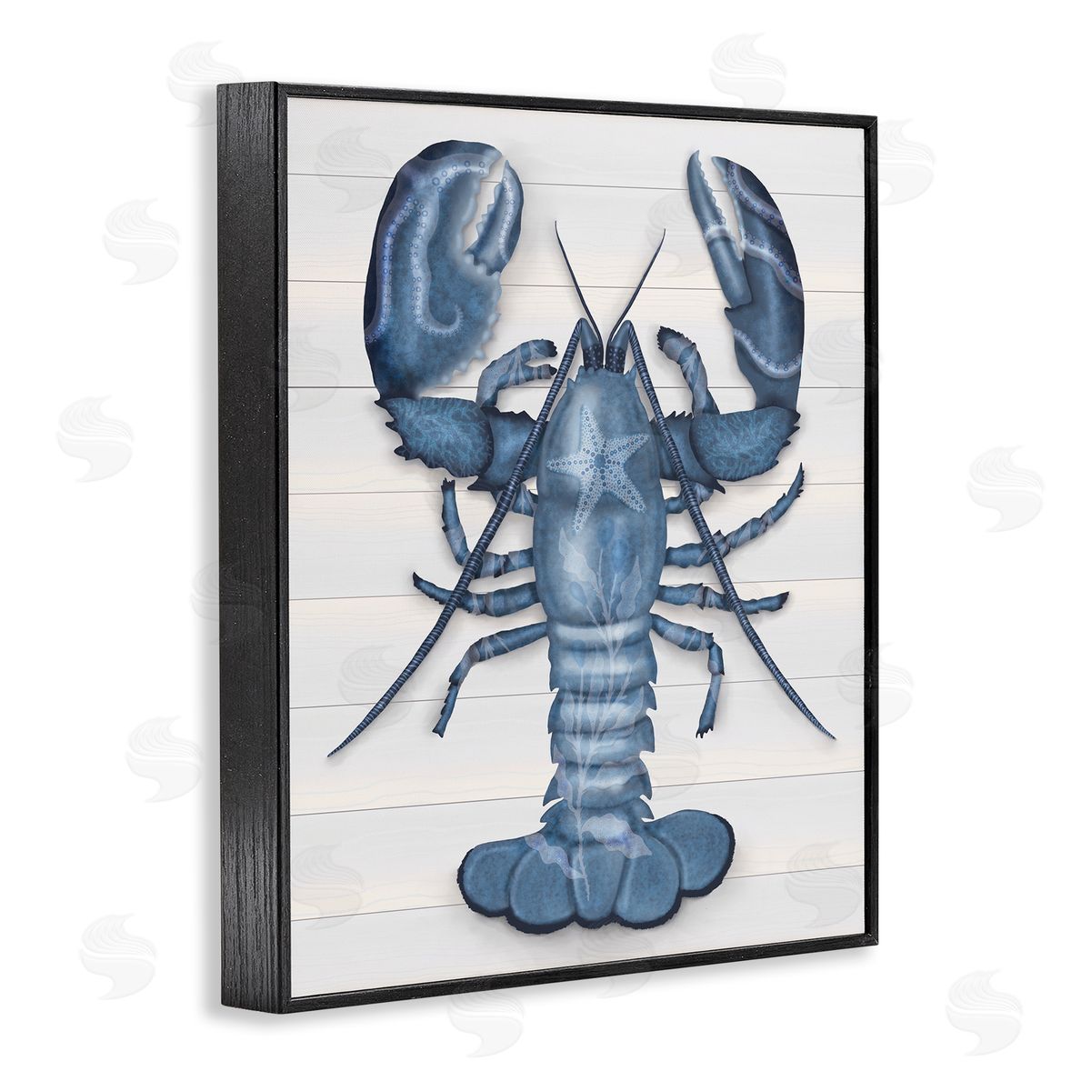 Darlene Seale Detailed Blue Lobster Starfish Botanical Panels Black Framed Giclee Wall Art Print