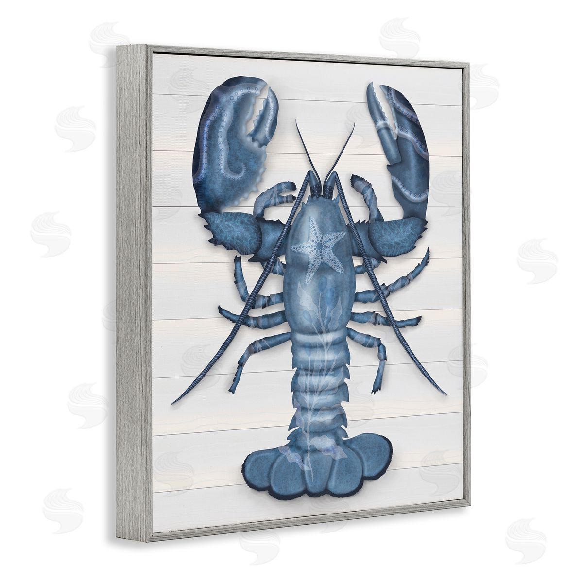 Darlene Seale Detailed Blue Lobster Starfish Botanical Panels Gray Framed Giclee Wall Art Print
