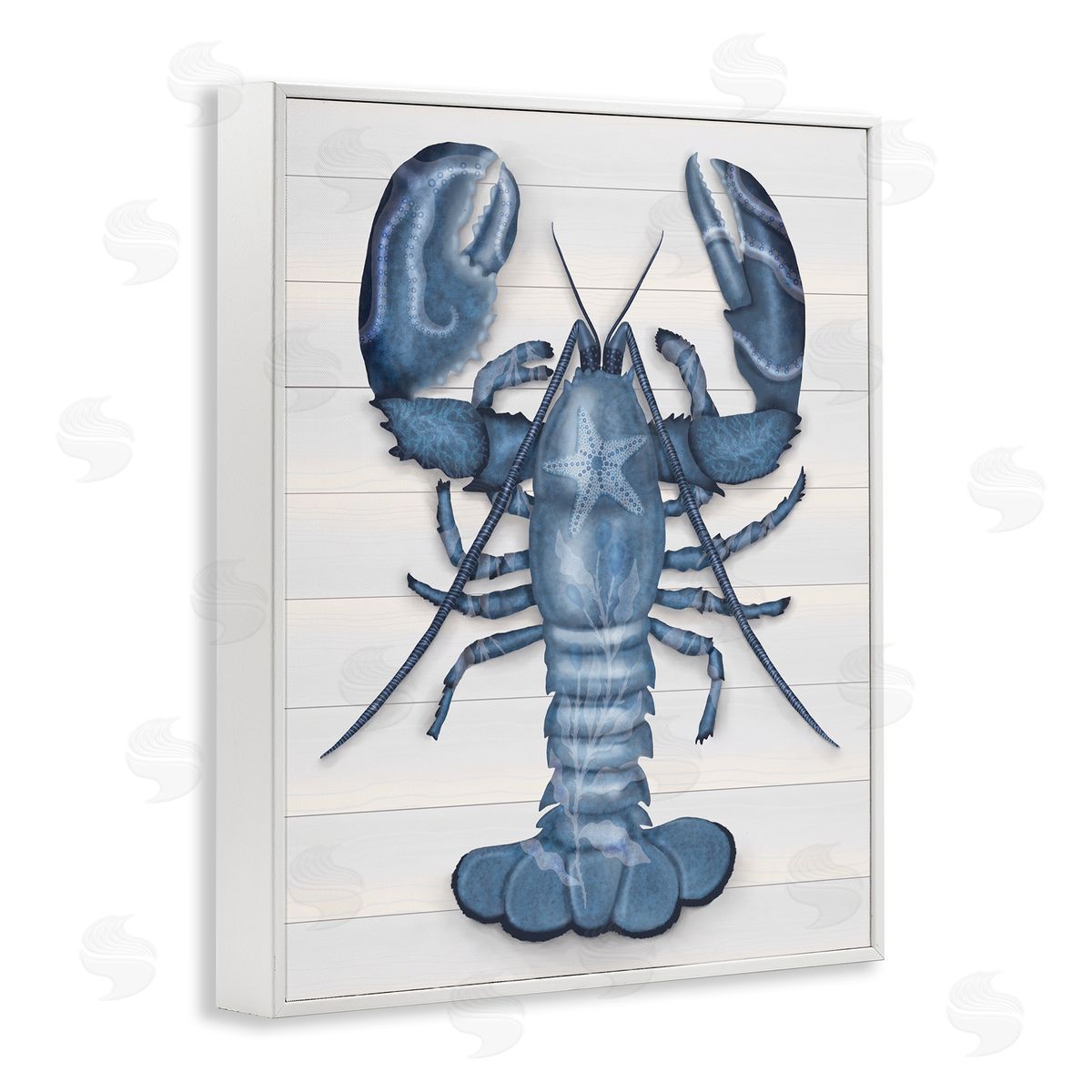Darlene Seale Detailed Blue Lobster Starfish Botanical Panels White Framed Giclee Wall Art Print