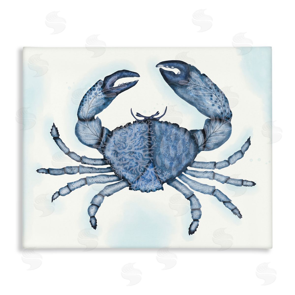 Darlene Seale Blue Crab Claws Sea Life Botanical Pattern  Stretched Canvas Wall Art Print
