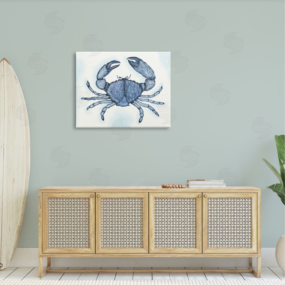 Darlene Seale Blue Crab Claws Sea Life Botanical Pattern  Canvas Wall Art Print in Room