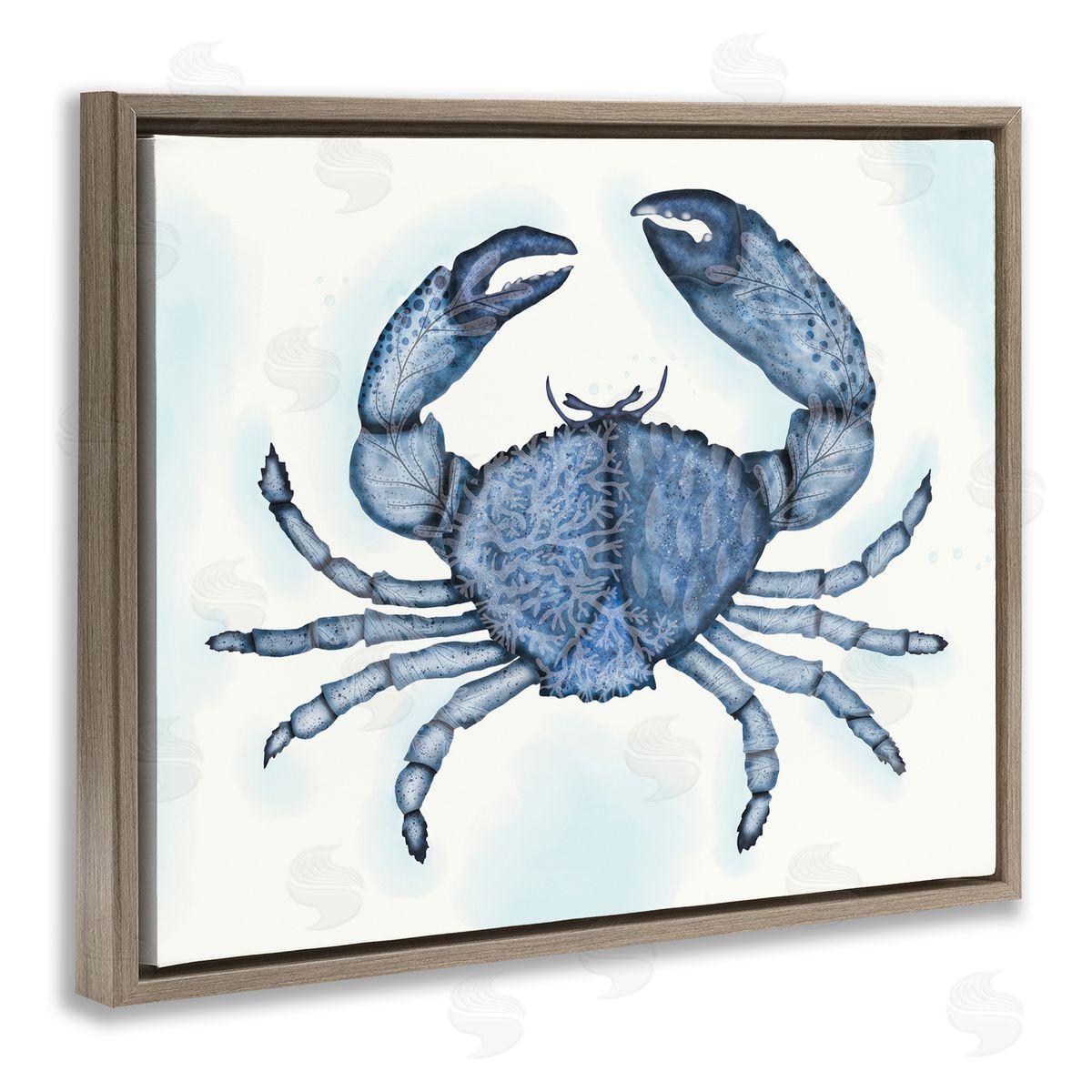 Darlene Seale Blue Crab Claws Sea Life Botanical Pattern  Brown Floating Frame Canvas Wall Art Print