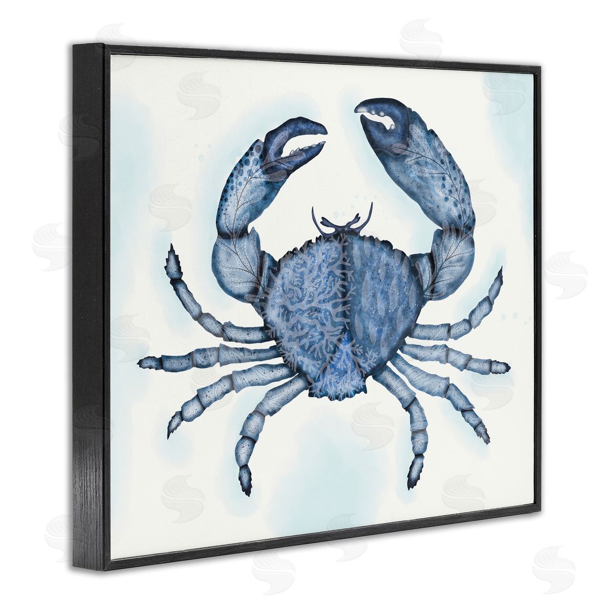 Darlene Seale Blue Crab Claws Sea Life Botanical Pattern  Black Framed Giclee Wall Art Print