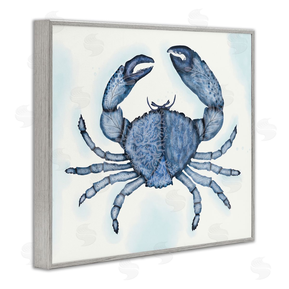 Darlene Seale Blue Crab Claws Sea Life Botanical Pattern  Gray Framed Giclee Wall Art Print