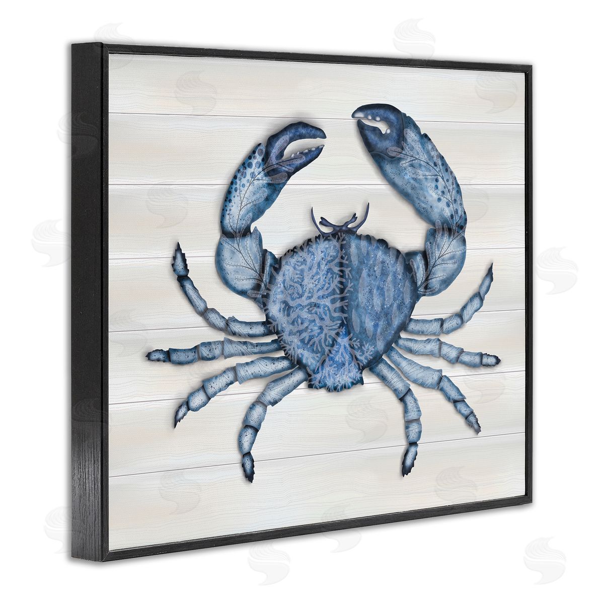 Darlene Seale Detailed Blue Crab Grainy Pattern Aquatic Botanicals  Black Framed Giclee Wall Art Print