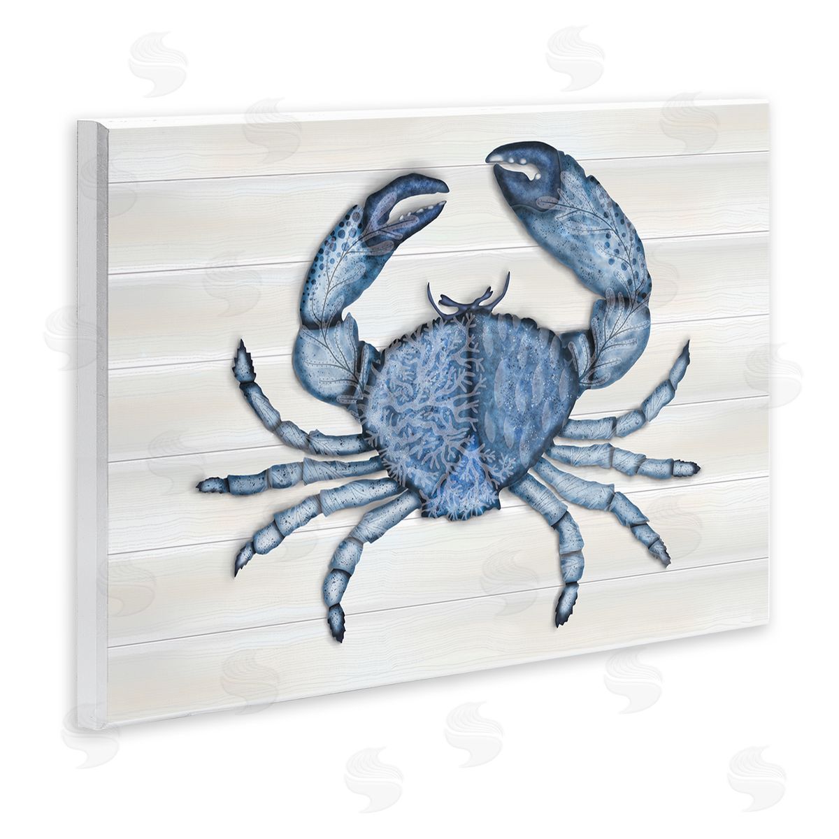 Darlene Seale Detailed Blue Crab Grainy Pattern Aquatic Botanicals  Wall Plaque Art Print