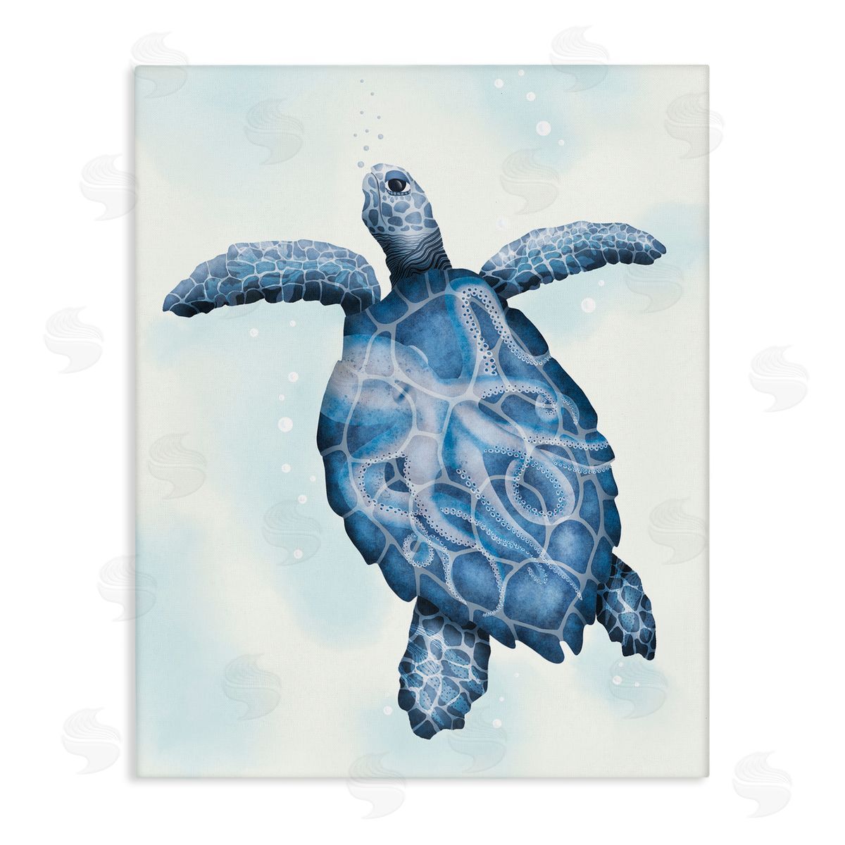 Darlene Seale Swimming Blue Sea Turtle Patterned Tentacles Shell  Stretched Canvas Wall Art Print